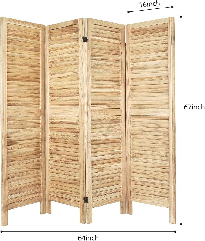 4 Panel Room Divider, Freestanding Wooden Privacy Screen | Solid paulownia wood - Image 2