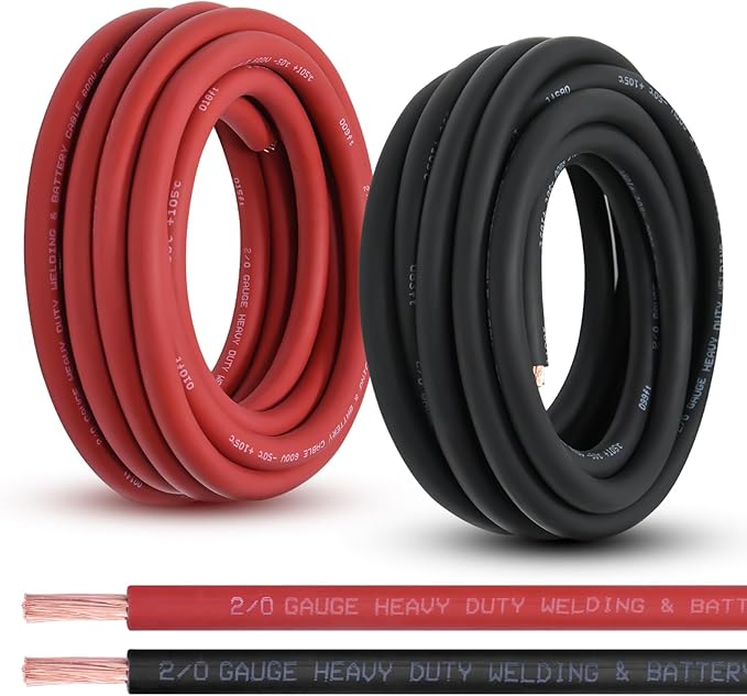 Shirbly 2/0 Gauge Battery Cable, 20FT Red + 20FT Black 2/0 AWG Pure Copper Wire Welding Cable, for Automotive, Battery, Solar and Generator, Standard USA OFC Wire