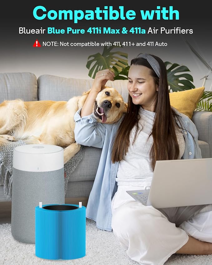 Leemone Blue Pure 411i Max & 411a Max AllergenBlock Replacement Filter Compatible with Blueair 411i Max & 411a Max Air Purifier, Compare to part #F4MAX, Blue