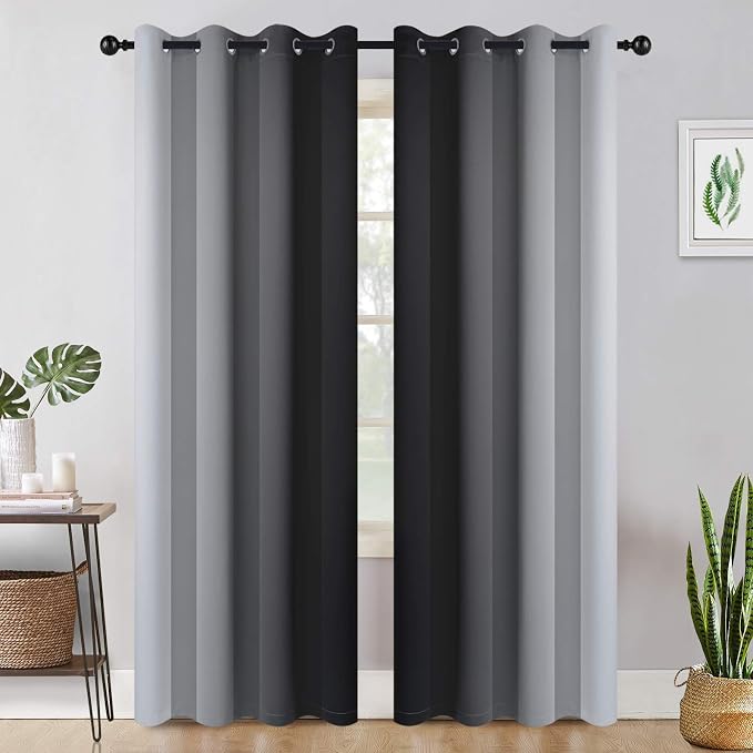 COSVIYA Grommet Ombre Black Room Darkening Curtains 90 inch - Image 2