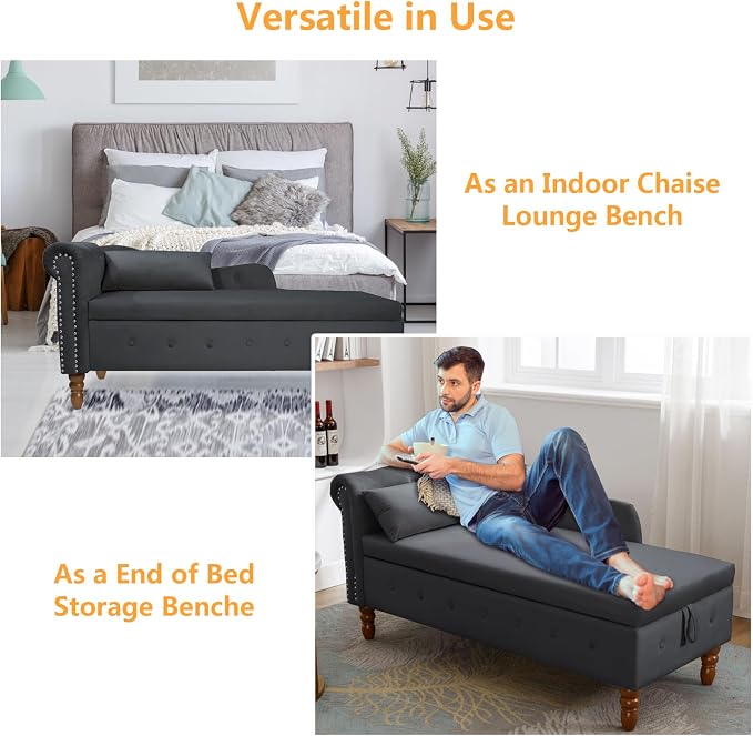 Aoowow Velvet Bedroom Storage Bench End of Bed, Rolled Arm Couch Indoor Chaise - Image 5