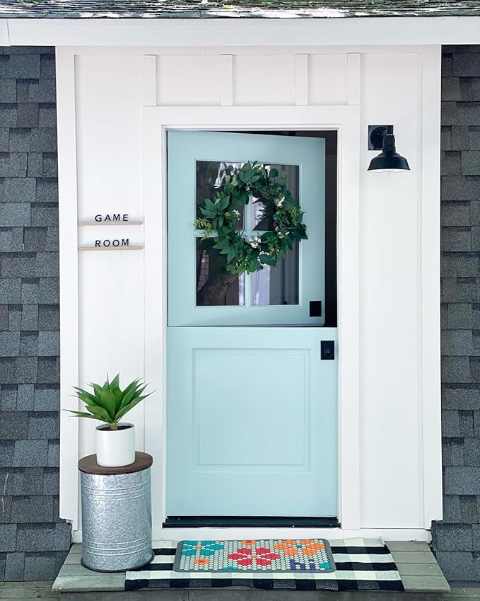 Steel Lighting Co. Hawthorne Barn Light | Outdoor Wall Mounted | 8 inch Dome | 23" Gooseneck | Small Farmhouse Light Made in America | Navy Blue Exterior/Brass Interior