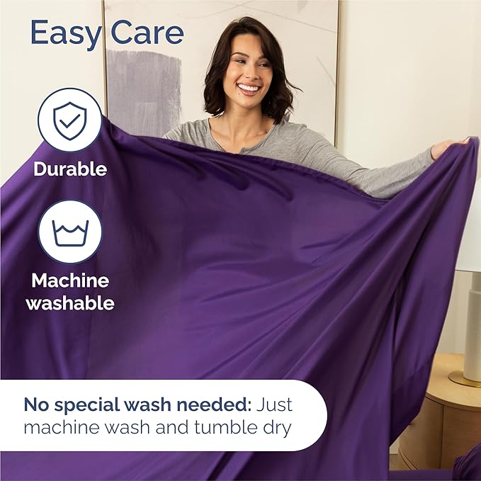 Split King 7 Piece Sheet Set - Cooling & Breathable - Hotel Luxury Bedding, Includes Fitted Sheets for Women, Men, Kids and Teens - 1 Flat, 2 Fitted Sheets, 4 Pillowcases with Deep Pockets - Purple