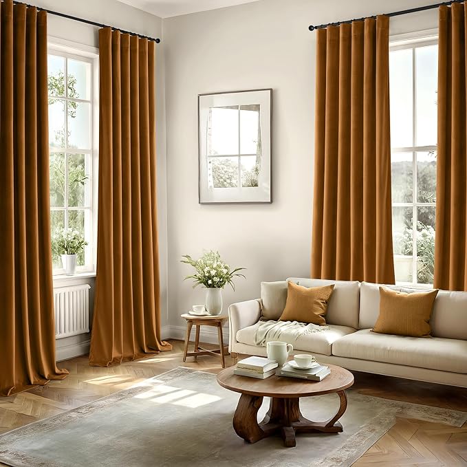 MIULEE Velvet Curtains 50W x 90L 2 Panels Golden Brown Blackout Curtains | - Image 5