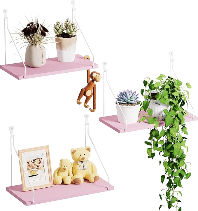 Elevate Your Space with Rustic Wood Floating Shelves Set of 3- Perfect by QsQueen