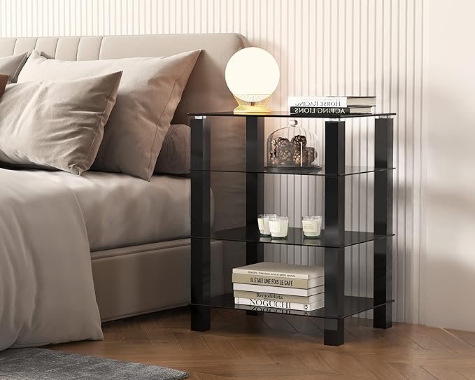 FITUEYES 4-Tier Media Stand Audio/Video Component Cabinet with Glass Shelf for/Apple Tv/Xbox One/ps4 AS406002GB
