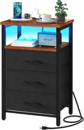 Yoobure Night Stand with Charging Station, 3 Fabric Drawers Nightstand by Yoobure