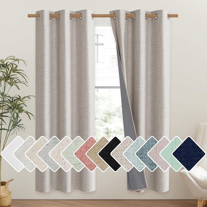 NICETOWN Brich Vintage Open Linen Weave Flax Thermal Curtains, 100% Blackout by NICETOWN