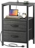 Huuger Nightstand with Charging Station, Side Table with Fabric Drawers | by Huuger