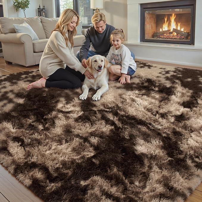 4x6 Area Rugs for Bedroom, Dark Coffee Tie-Dyed Fluffy Shag Bedside Rugs | - Image 7