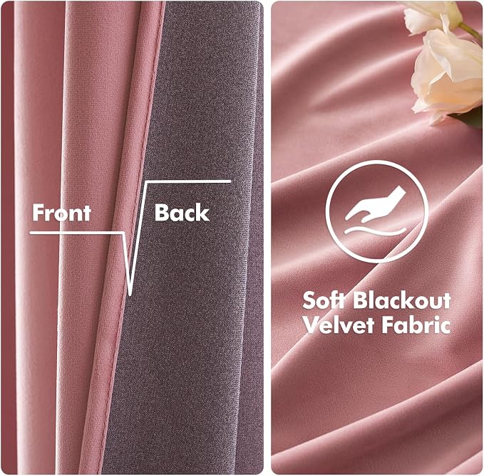 MIULEE Velvet Curtains Blush Pink 52 x 96 Inch Length Set of 2 | Grommet Drapes - Image 3