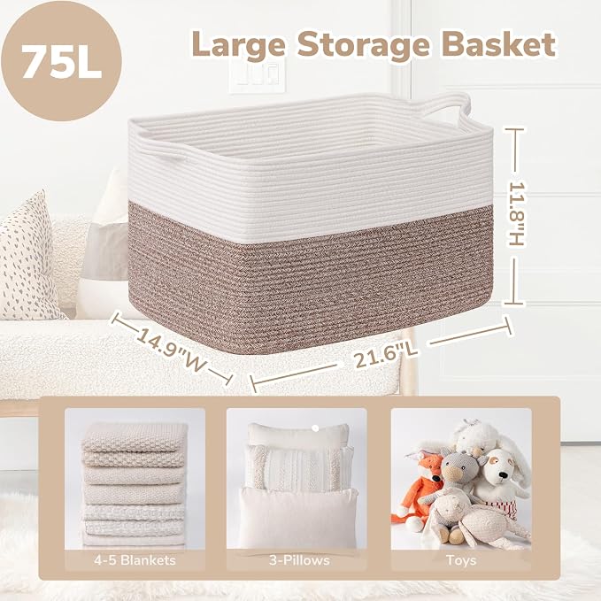 Goodpick Large Woven Rope Blanket Basket, Living Room, Bedroom & Nursery - Image 3