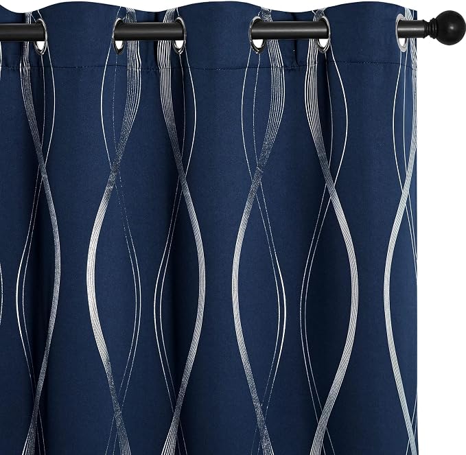 NICETOWN Navy Blue Blackout Curtain Panels 84 inches Long | Foil Printed - Image 2