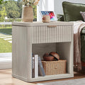 LEYAOYAO Fluted Nightstand with Charging Station, 23" Wide 1 Drawers Night Stand,LightGrey End Table with Open Storage,Farmhouse Bed Side Tables, Wood Dresser for Bedroom, Living Room, Closet