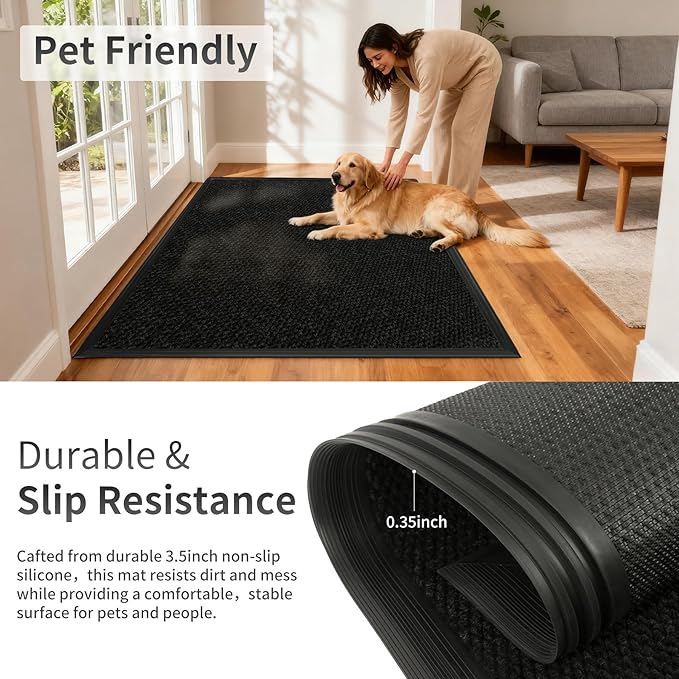 2ft x 26ft Front Door Mat Indoor Outdoor Entrance, Commercial Heavy Duty Entryway Matt, Non-Slip Rubber Backing Low Profile Doormat, Waterproof Dirt Trapper Welcome Mat for High Traffic Area