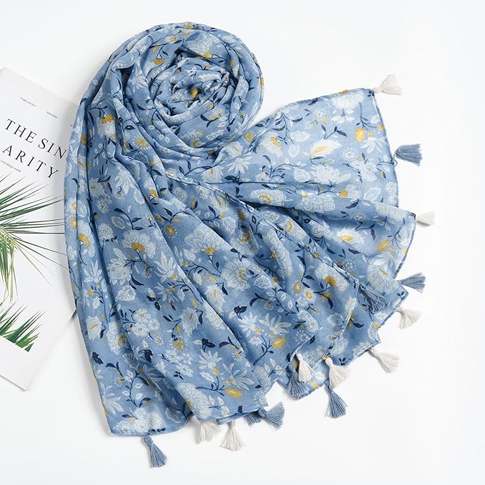 Scarf for Women Lightweight Soft Floral Leopard Printed Scarves Fall Winter Fashion Shawl Wrap with Fringe