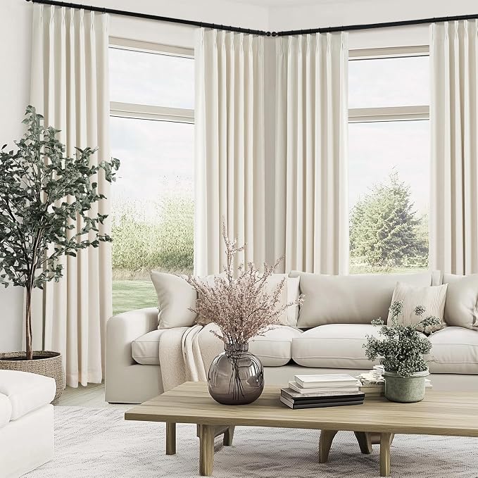 100 Inches Long 100% Blackout Brich Linen Curtains, Farmhouse Pinch Pleated - Image 7