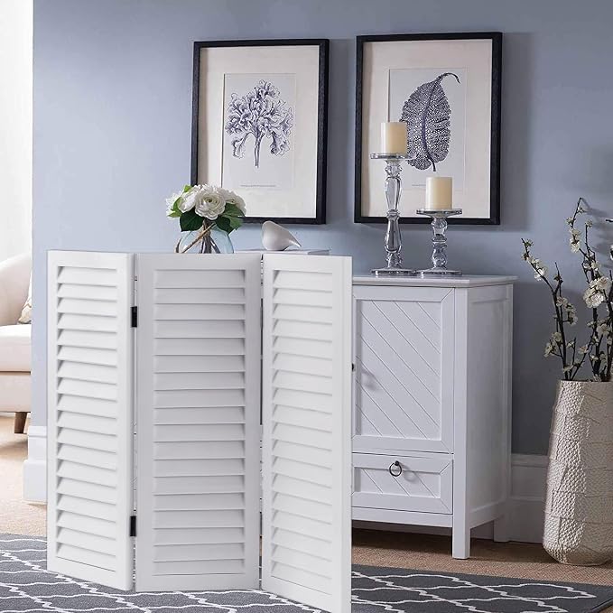 SOFE 2.6ft White Short Room Divider, 3-Panel Folding | Shutter Partition - Image 2