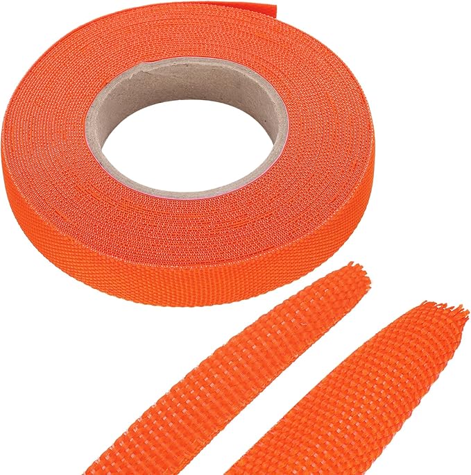 MECCANIXITY Braided Cable Sleeves Heat Shrinkable Fabric Sleeving, 3/8" 33ft Orange 2:1 Ratio Heat Shrinkable Cord Protector for Harness Cable, Network Cable Protection, Cable Management