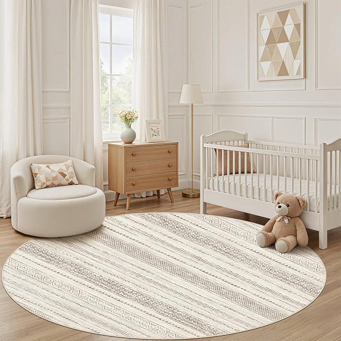 Nakagishi Round Rug Boho Area Rugs: 4x4 Washable Large Circle Neutral Soft - Image 6