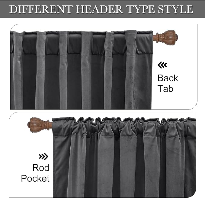 RYB HOME Grey Velvet Blackout Curtains 96 inches - Image 3