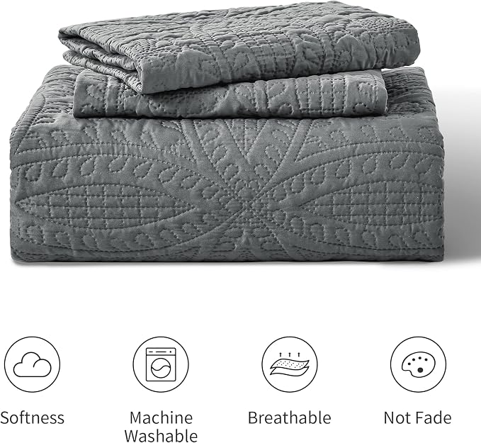 Love's cabin Quilts for Full Bed Dark Grey Bedspreads Bedding Set - Image 8