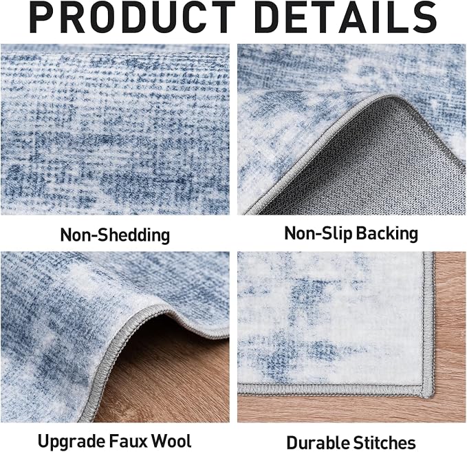 10x14 Area Rugs for Living Room: Washable Abstract Blue White Carpet | Non-slip - Image 5