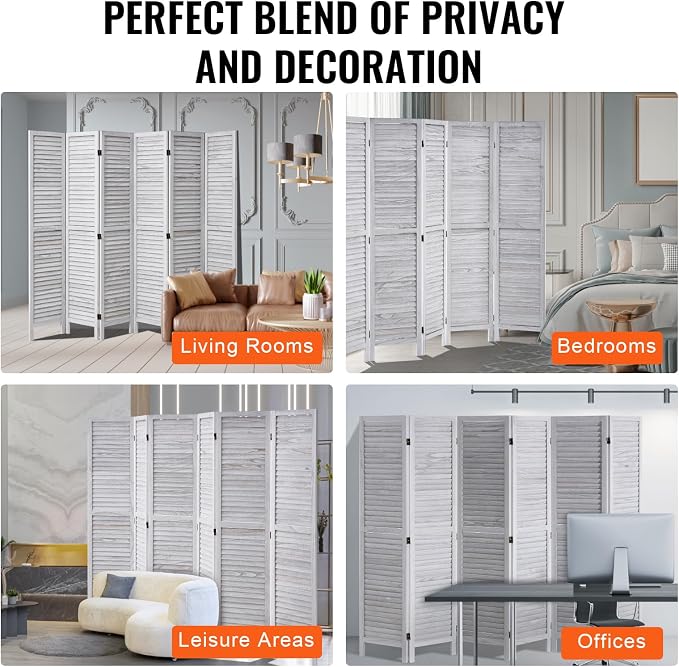 VEVOR Wood Room Divider, 6 Panel Wood Folding Privacy Screen, 66.9 Inches Tall - Image 7