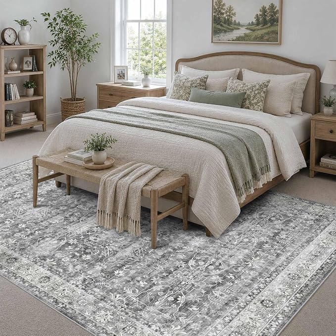 Latte&Fog 6x9 Area Rugs for Living Room Washable Vintage Grey Rugs Large | for - Image 2