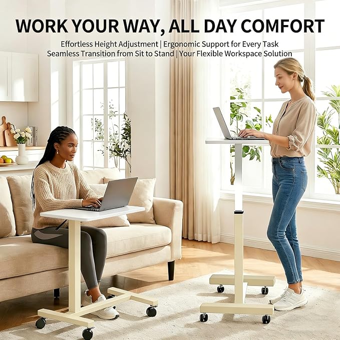 Adjustable Overbed Table with Wheels, Pneumatic Height Lift Rolling Bedside - Image 4