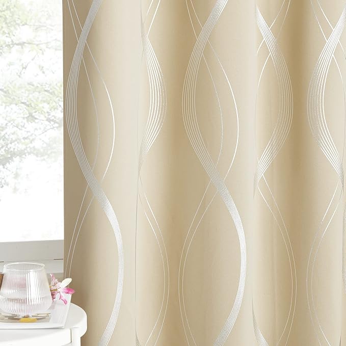 NICETOWN Wave Line Foil Print Curtains 52 x 84 Inch, Biscotti Beige | by NICETOWN