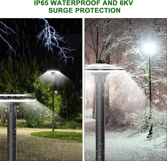 150W LED Post Top Light with Photocell, 21000 lumens 5000K Circular Area Pole Lights, IP65 Waterproof Outdoor Post Light Fixtures for Garden Yard Street Parking Lot Lighting UL Listed, AC100-277V