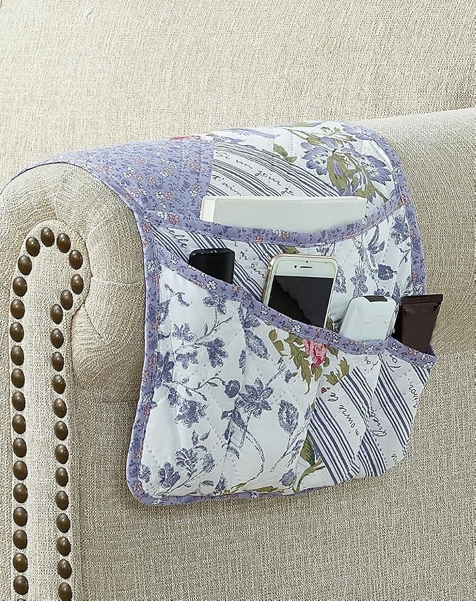 Brilliant Sunshine Rose Violet Patchwork Couch Armrest Cover, Armrest Organizer - Image 3