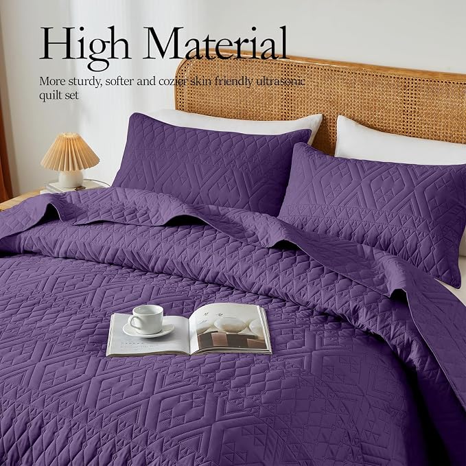 akkialla Twin Quilt Set, Dark Purple Lightweight Microfiber Bedspread Coverlet - Image 4