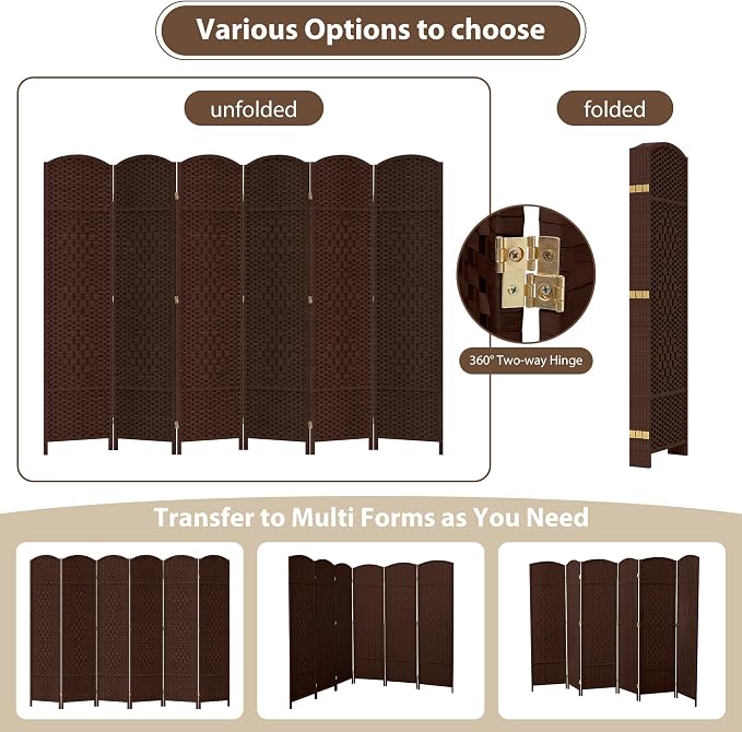 6 Panel Room Divider, 6 FT Wide Folding Screen Room Divider - Image 5