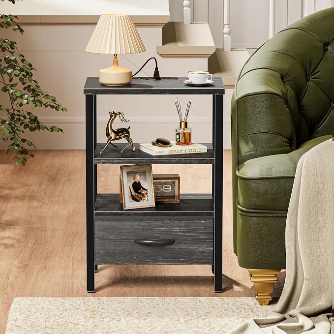 SUPERJARE Nightstand with Charging Station, USB-C Port, Bedside Table | Night - Image 7