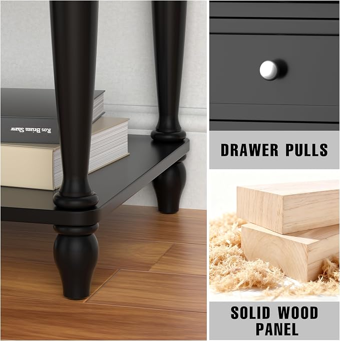 Solid Wood Nightstand with Charging Station, Traditional End Table with Drawers - Image 4