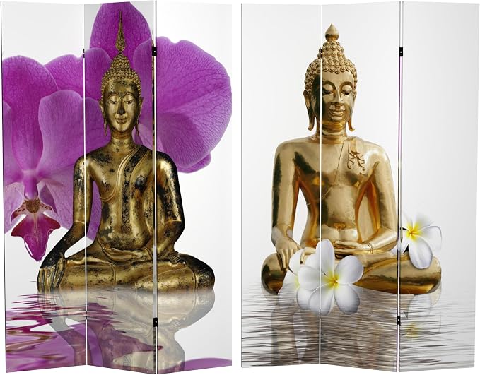 Red Lantern 6 ft. Tall Double Sided Thai Buddha Room Divider 3 Panel by RedLantern