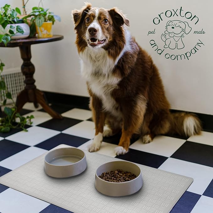 CROXTON & CO. Non-Slip Faux Leather Pet Feeding Mat for Dog Bowls | Large Bowl Mat for Food and Water | Durable, Easy-to-Clean Pet Food Mat for Floors | Size: 16.5"x18"