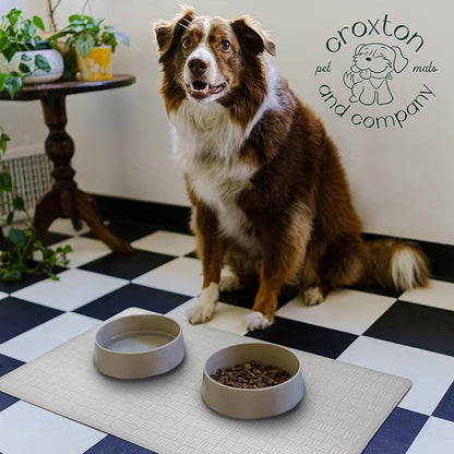 CROXTON & CO. Non-Slip Faux Leather Pet Feeding Mat for Dog Bowls | Large Bowl Mat for Food and Water | Durable, Easy-to-Clean Pet Food Mat for Floors | Size: 16.5"x18"