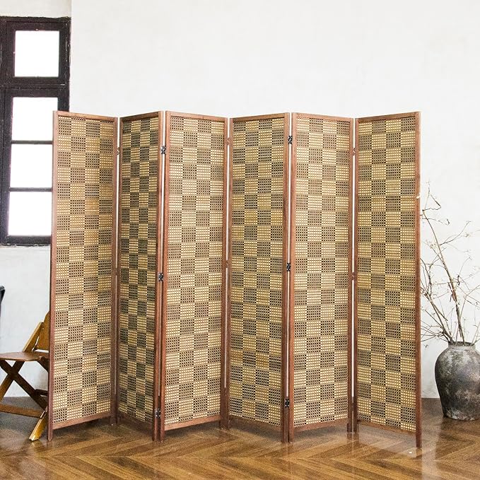 6 Panel Bamboo Room Divider, 5.6 ft Tall Double-Sided Folding Privacy Screen - Image 3