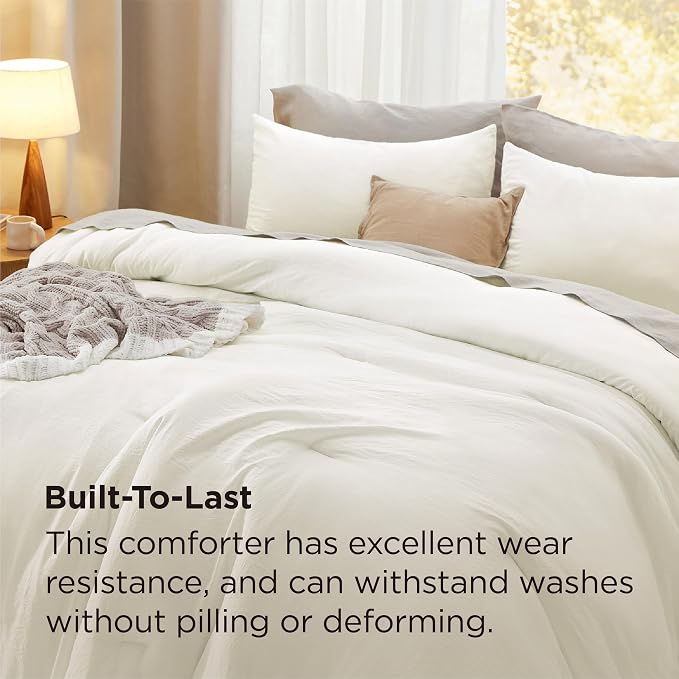 Bedsure California King Comforter Set, Ivory Soft Prewashed Bedding - Image 3
