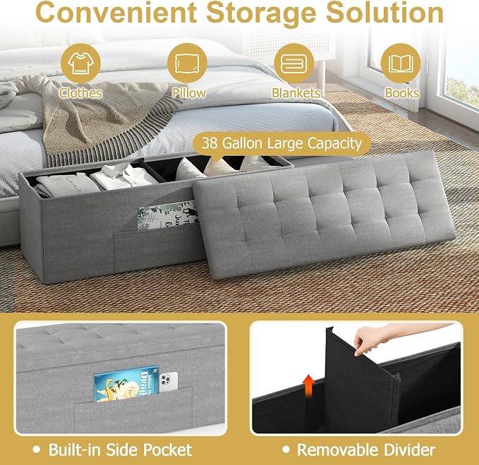 43" Folding Storage Ottoman Bench, End of Bed Foot Rest Stool - Image 5