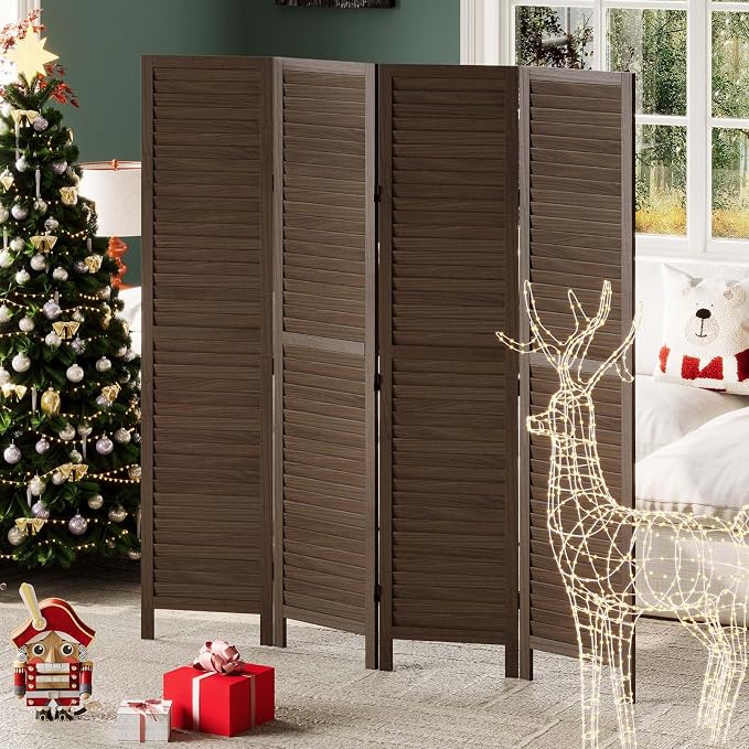 Room Dividers and Folding Privacy Screens, Wood Louvered Separators Divider Wall - Image 6