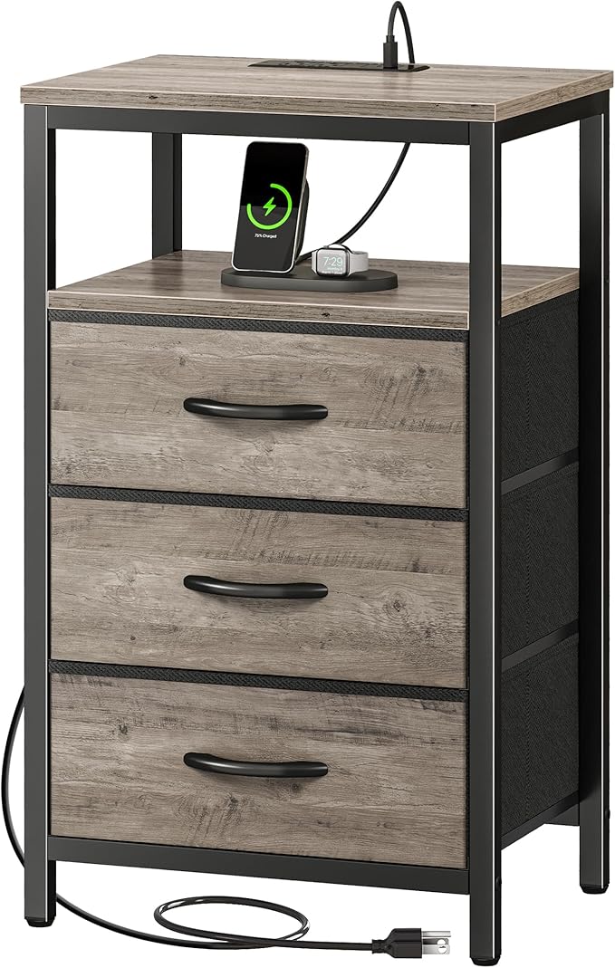 Huuger Nightstand with Charging Station, 27.6 Inch Bedside Table, Side Table | by Huuger