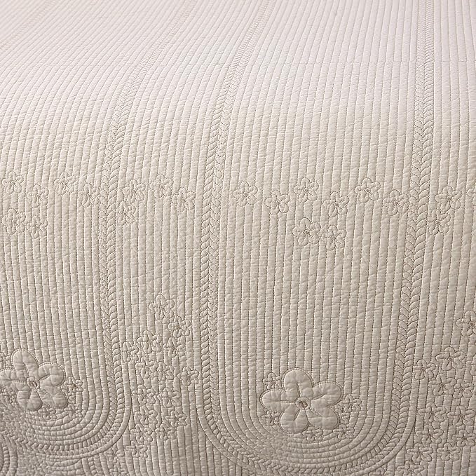 ROOMLIFE Quilt Set King Size 3D Floral Embroidery Pattern 3-Piece Cotton - Image 2
