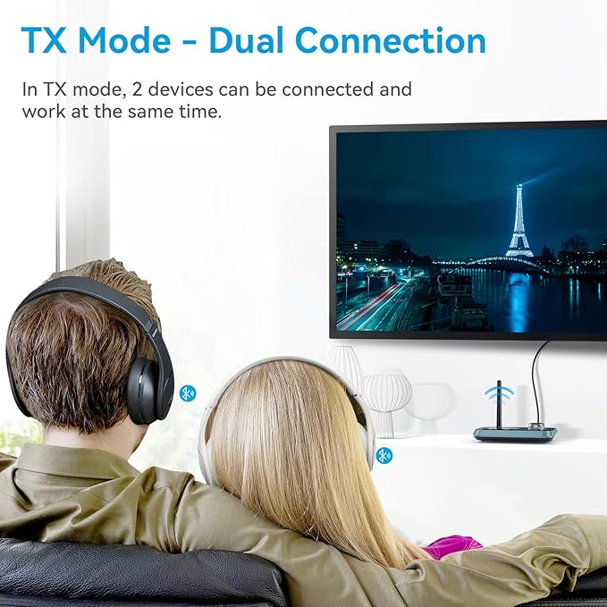 SOOMFON Bluetooth Transmitter for TV 3-in-1 Bluetooth 5.0 Transmitter Receiver for TV to 2 Headphones with LCD Display Adjustable Volume, Optical AUX RCA Bypass for Home Stereo Speaker