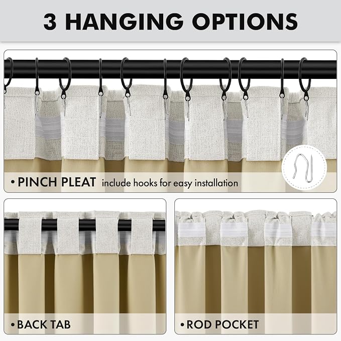 MIULEE 100% Blackout Linen Curtains 42 x 63 Inch Light Beige 2 Panels | Thermal - Image 5