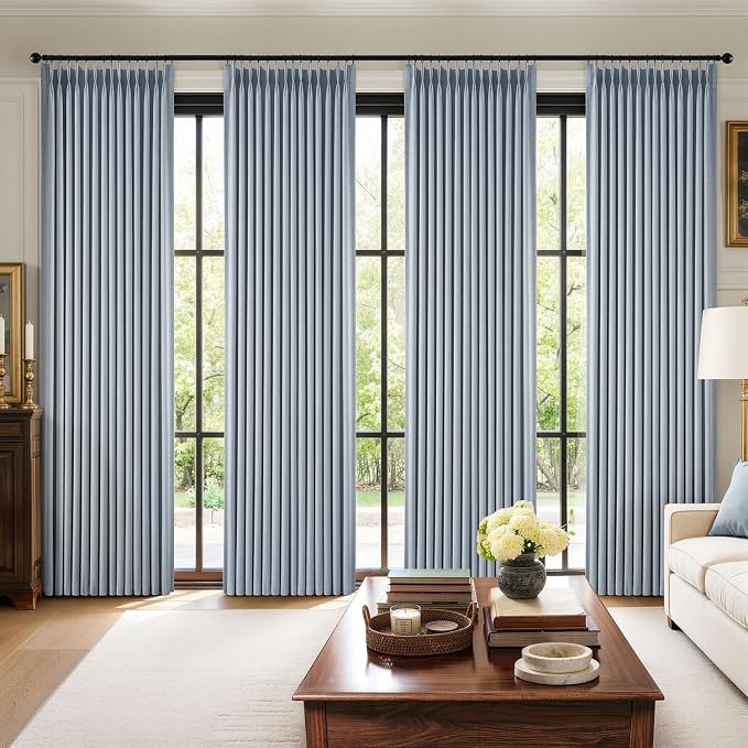 MIULEE Pinch Pleated 100% Blackout Curtains 40"x84" Chambray Blue 4 Panels | by MIULEE