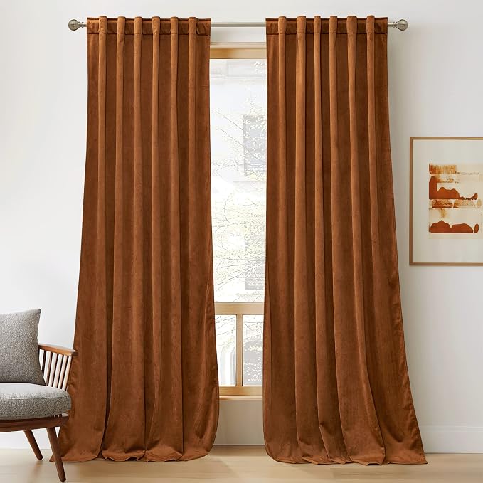 RYB HOME Burnt Orange Velvet Blackout Curtains by RYBHOME